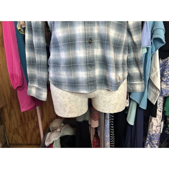 Carhartt Womens Shirt Button Front Flannel Pockets Long Sleeve Blue Plaid S - Picture 2 of 9